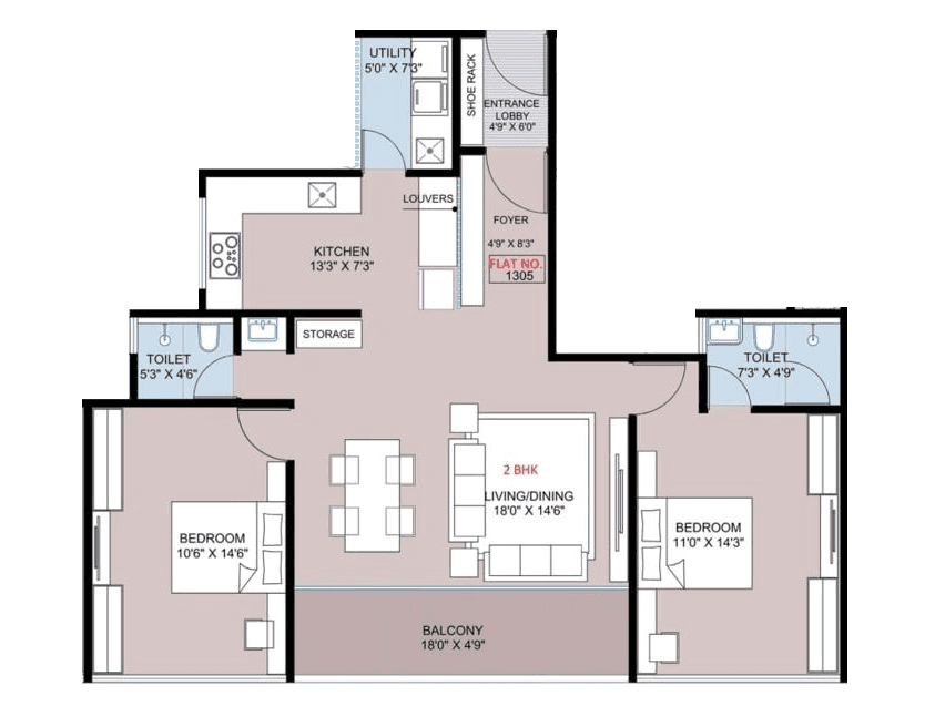Deshpande Shivneri Torna Unit plan - 963 sq.ft.
