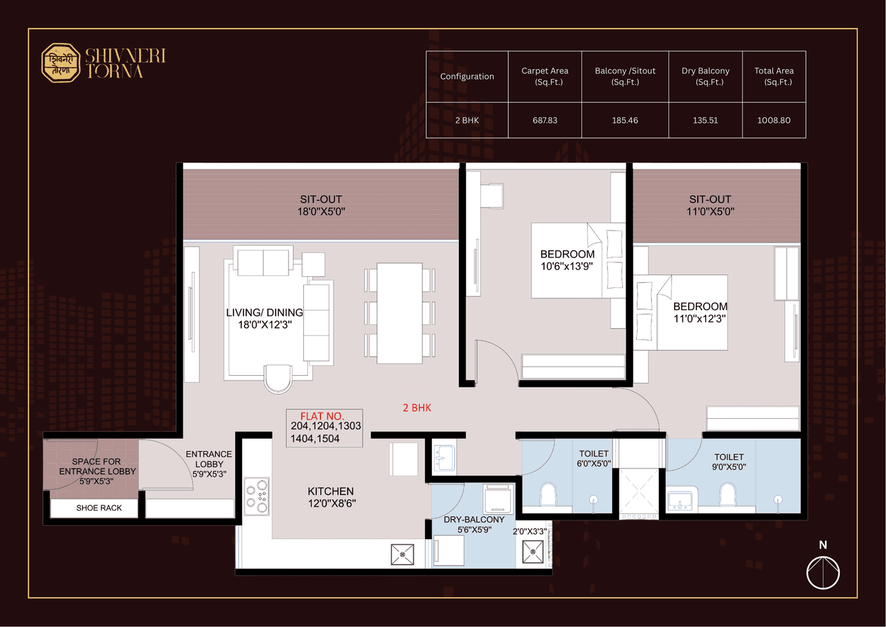 Deshpande Shivneri Torna Unit plan - 1009 sq.ft.