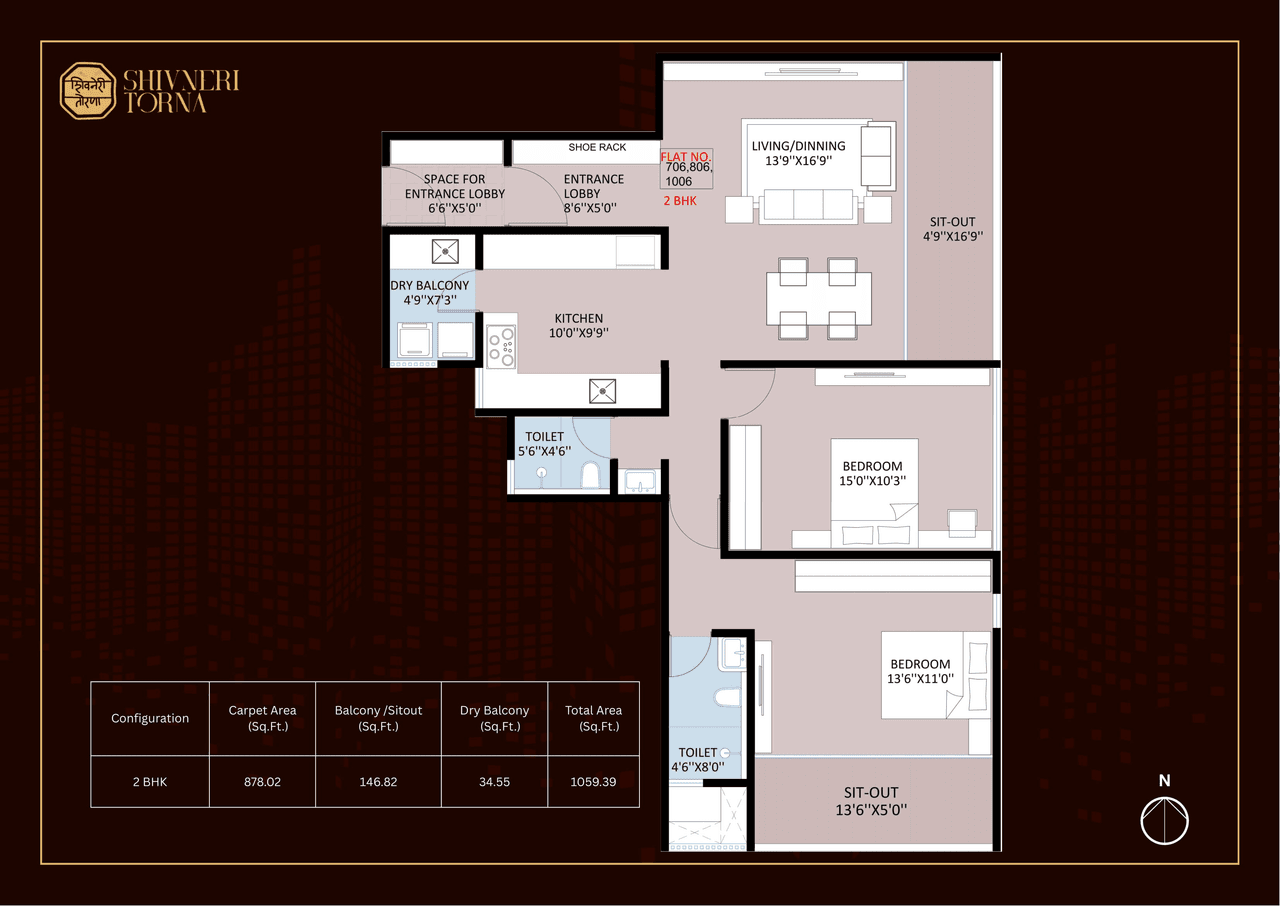 Deshpande Shivneri Torna Unit plan - 1060 sq.ft.