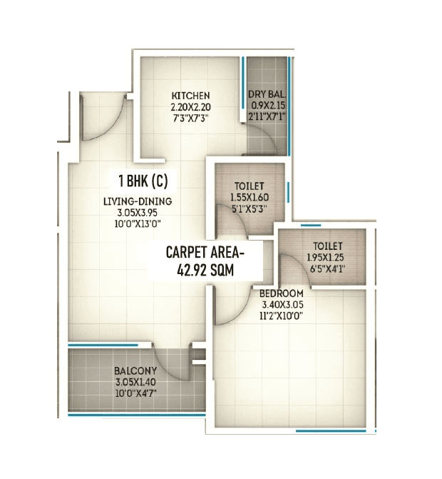 Sanskruti Meander Unit plan - 462 sq.ft.