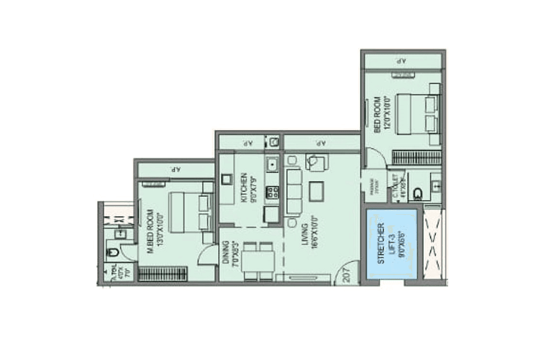 Trinity Bless Residency Unit plan - 716 sq.ft.