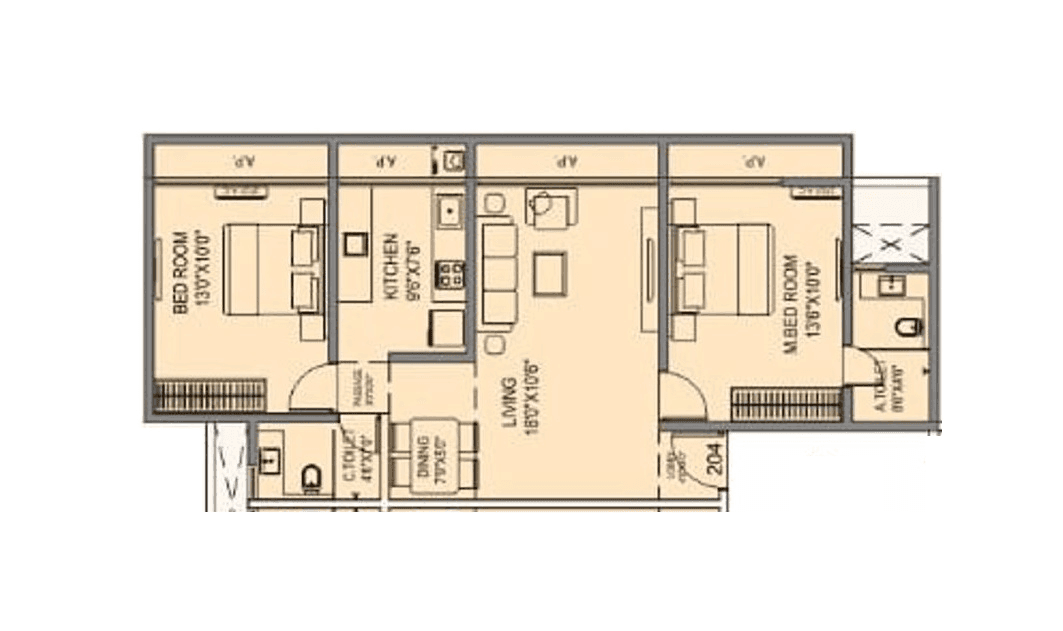 Trinity Bless Residency Unit plan - 757 sq.ft.