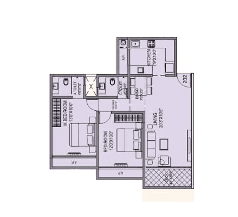 Trinity Bless Residency Unit plan - 775 sq.ft.
