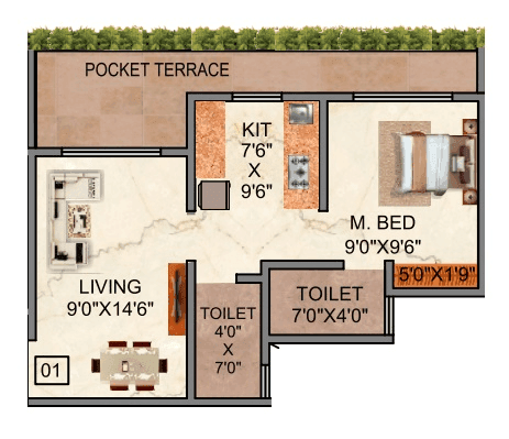 Shantee Sunshine Meadows Unit plan - 433 sq.ft.