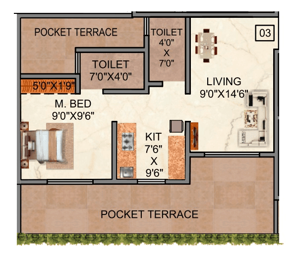 Shantee Sunshine Meadows Unit plan - 442 sq.ft.