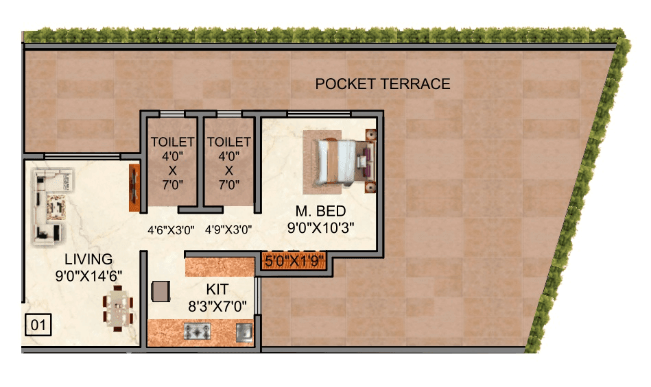 Shantee Sunshine Meadows Unit plan - 448 sq.ft.