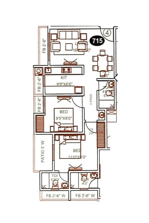 Happy Home Jasmine Unit plan - 715 sq.ft.