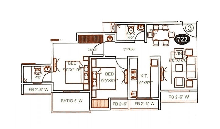 Happy Home Jasmine Unit plan - 722 sq.ft.