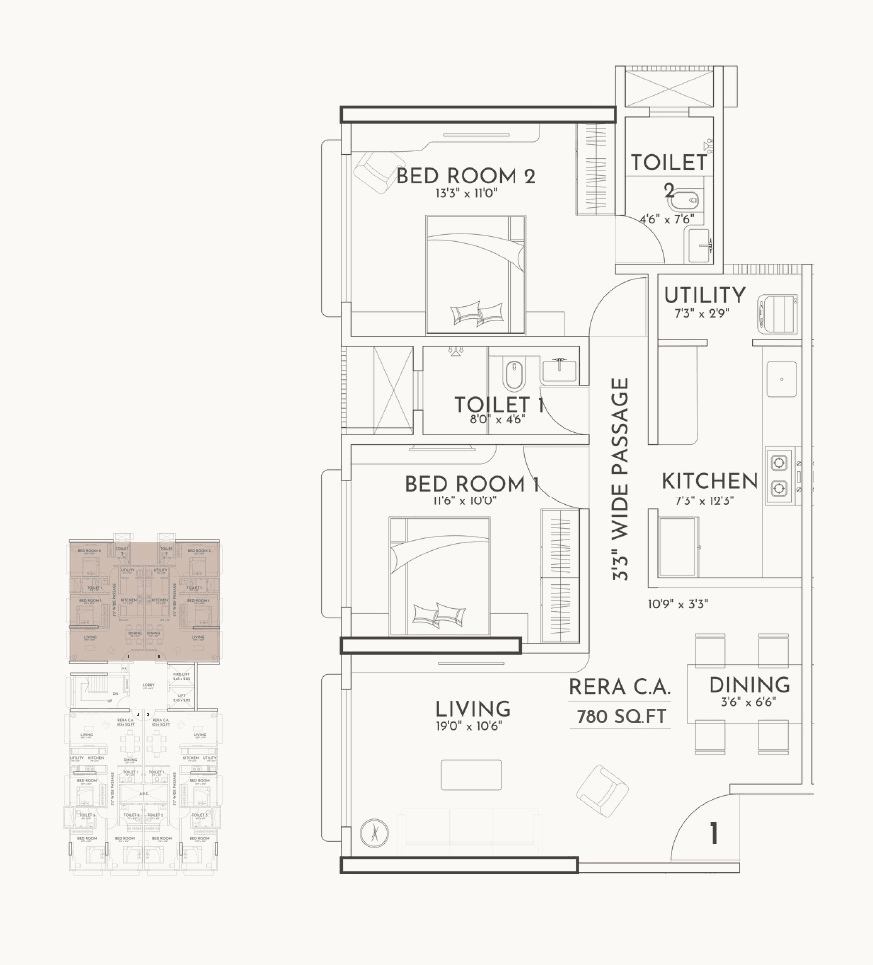 Arham Aryan Unit plan - 778 sq.ft.