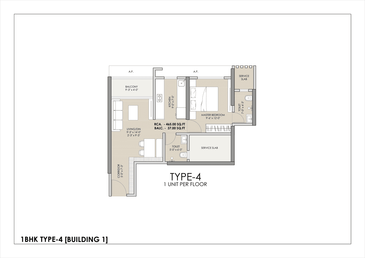Ramdev Avighna Sky Unit plan - 502 sq.ft.