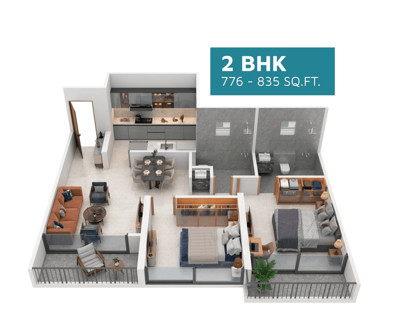 Namrata Irise Unit plan - 835 sq.ft.