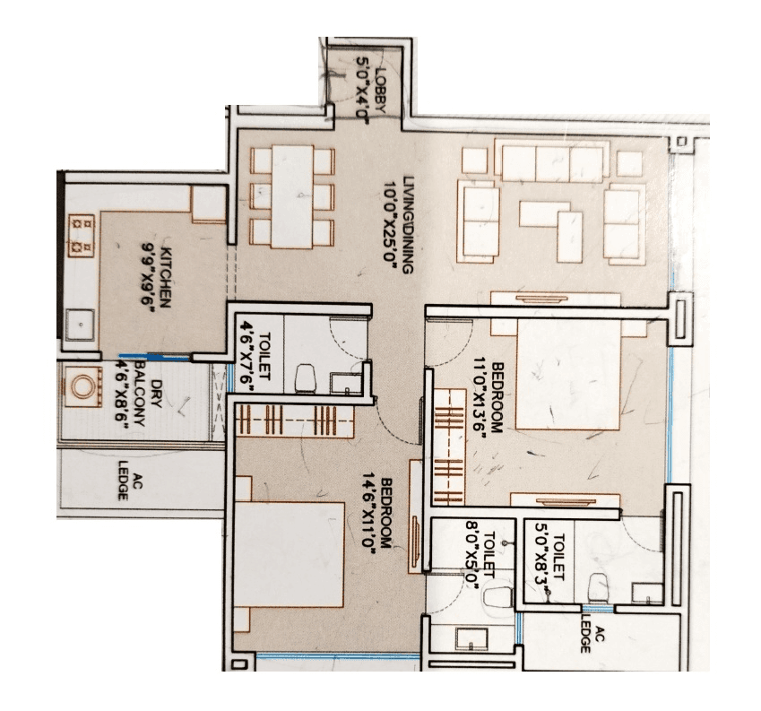 Tej Elevia Unit plan - 893 sq.ft.