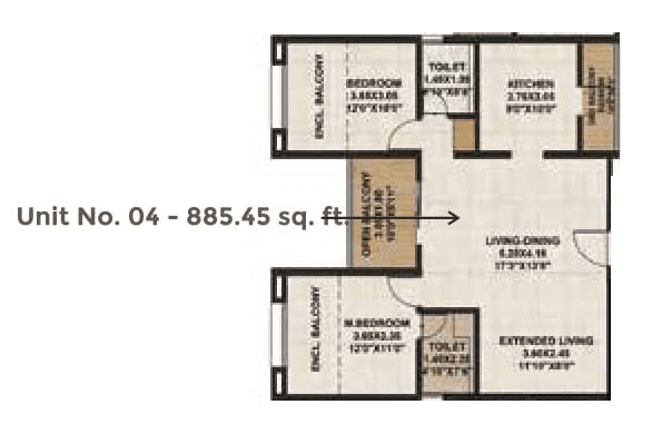 Unit plan - 885 sq.ft.