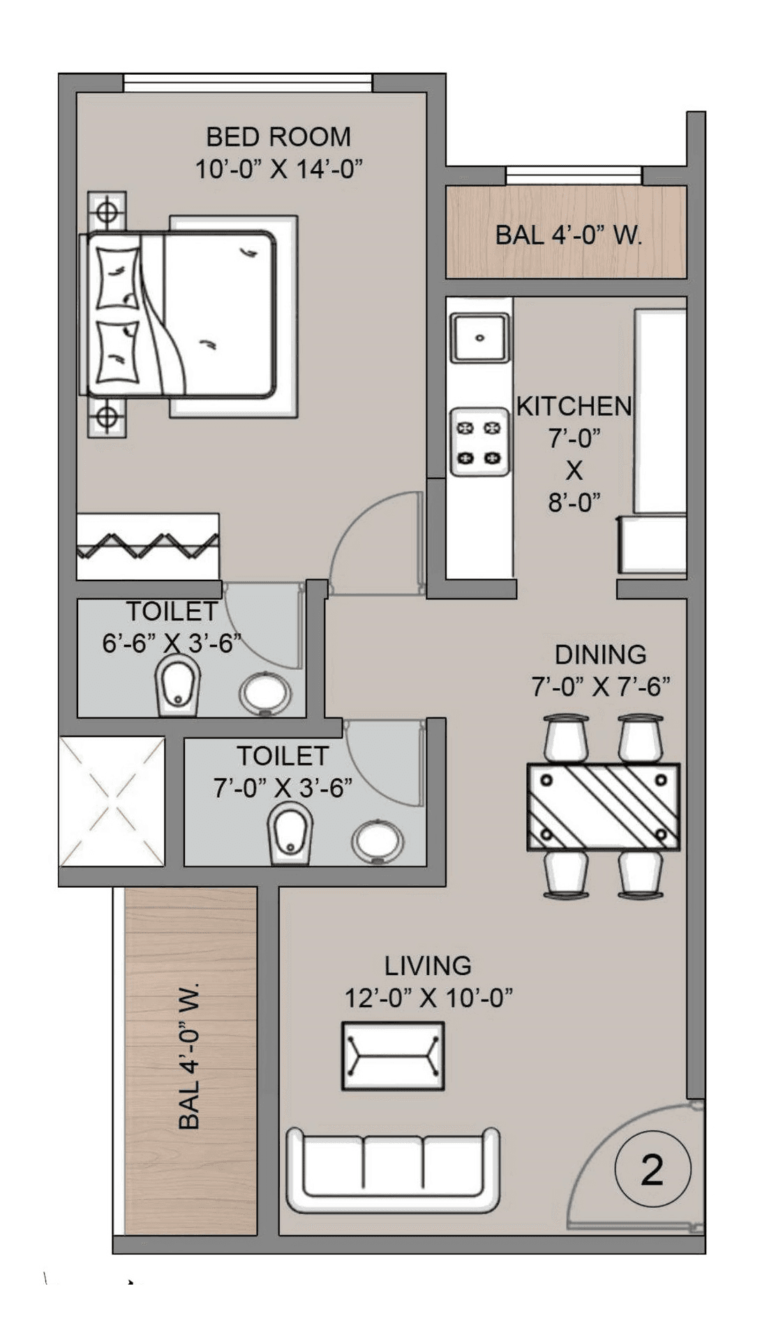 Siyara Dwarka Unit plan - 524 sq.ft.