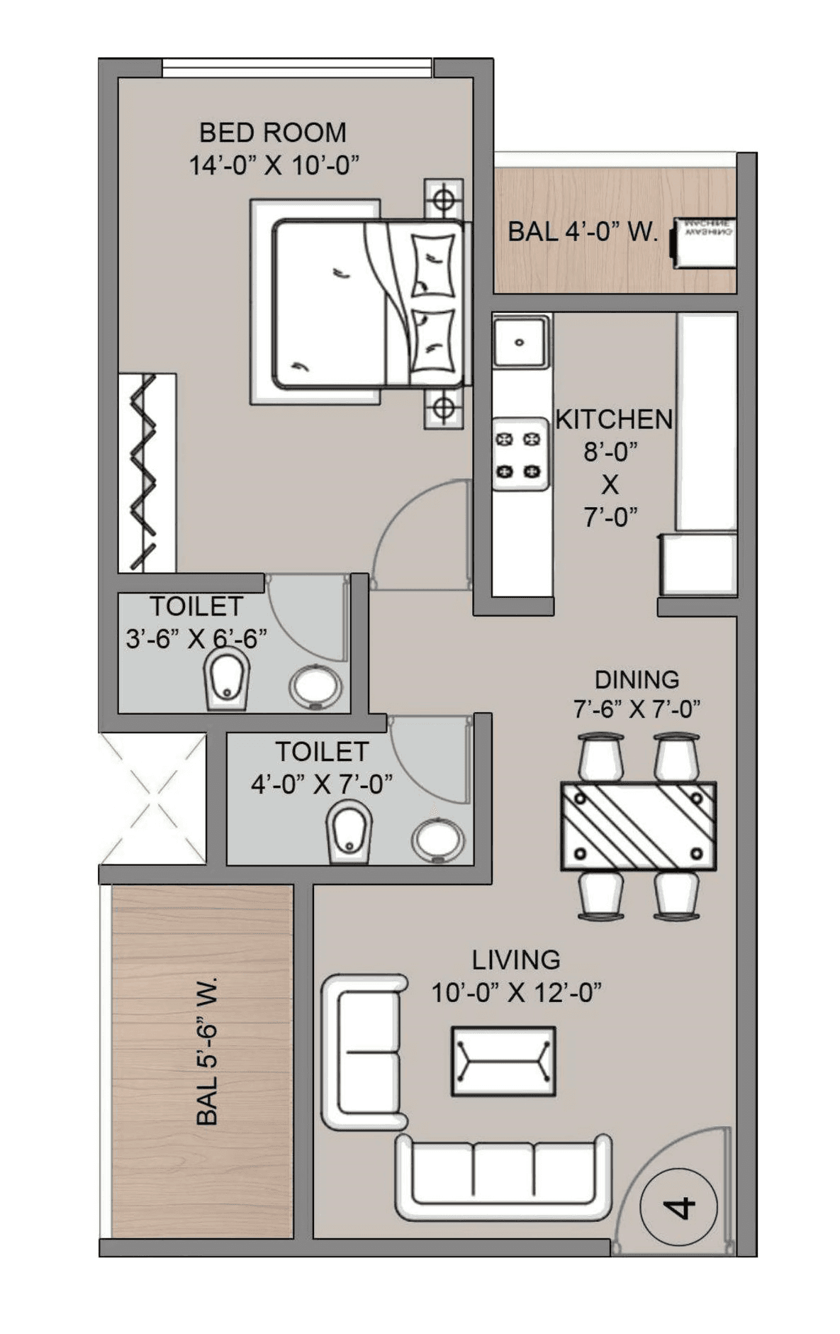 Siyara Dwarka Unit plan - 539 sq.ft.
