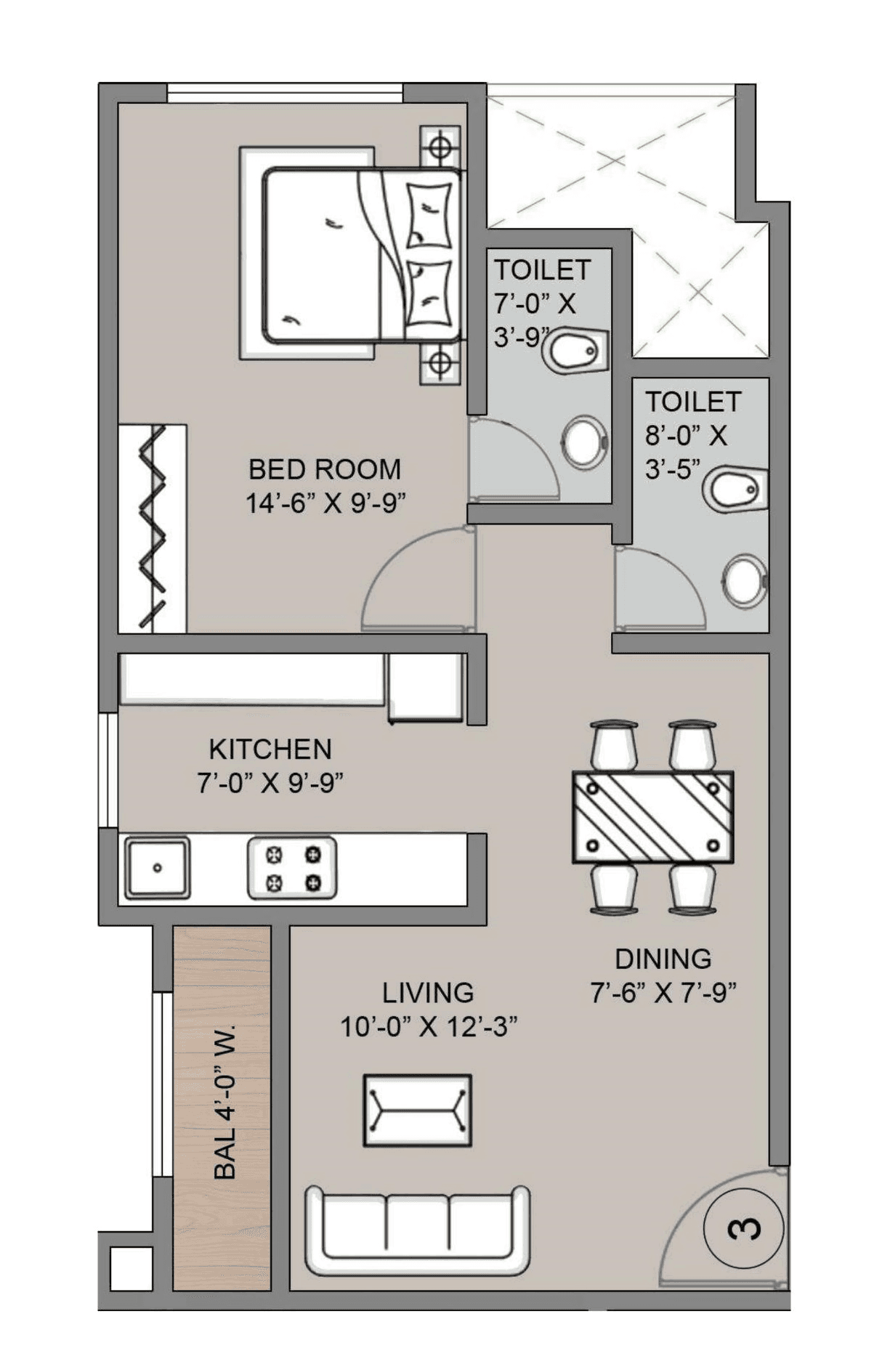 Siyara Dwarka Unit plan - 549 sq.ft.