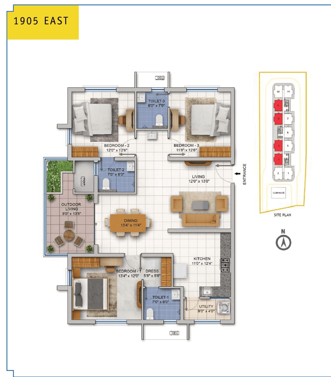 ASBL Spire Unit plan - 1238 sq.ft.