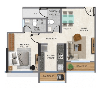 Rutu Heights Unit plan - 426 sq.ft.