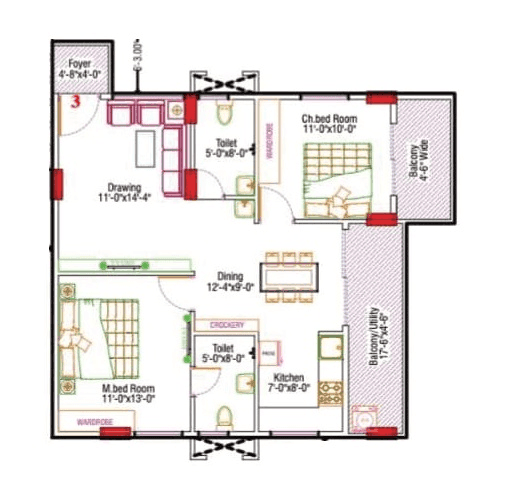 Ishtika Bloom Unit plan - 877 sq.ft.
