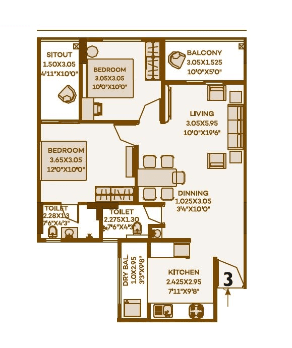 Choice Goodwill Elements Unit plan - 784 sq.ft.