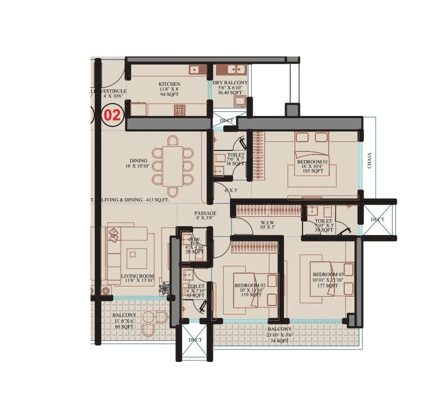 Starom Sejal Unit plan - 1398 sq.ft.