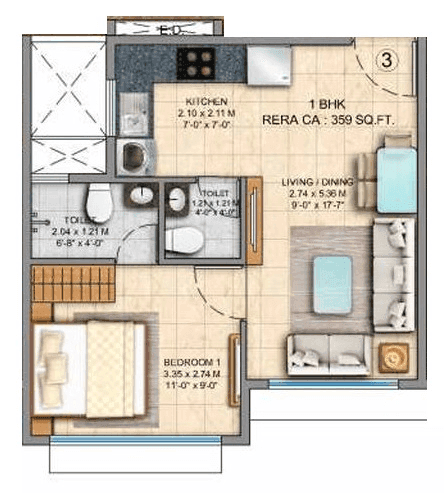 Kripa Eternia Unit plan - 359 sq.ft.