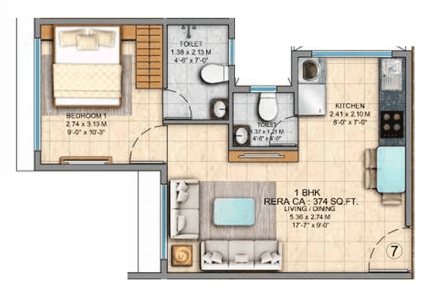 Unit plan - 374 sq.ft.