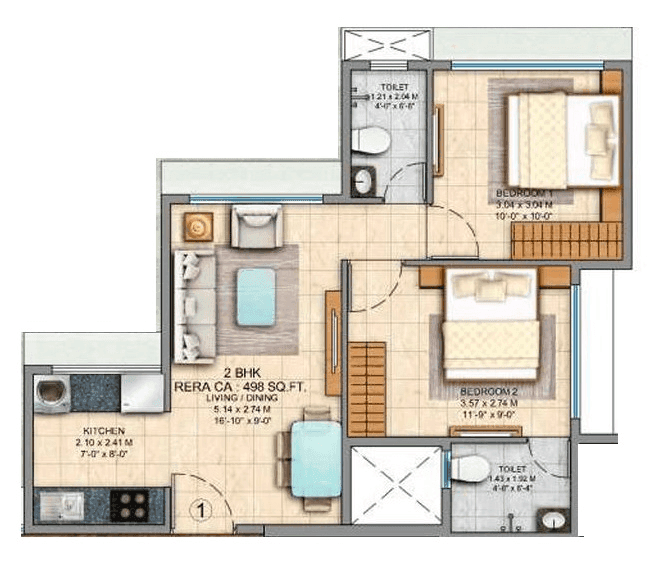 Unit plan - 498 sq.ft.