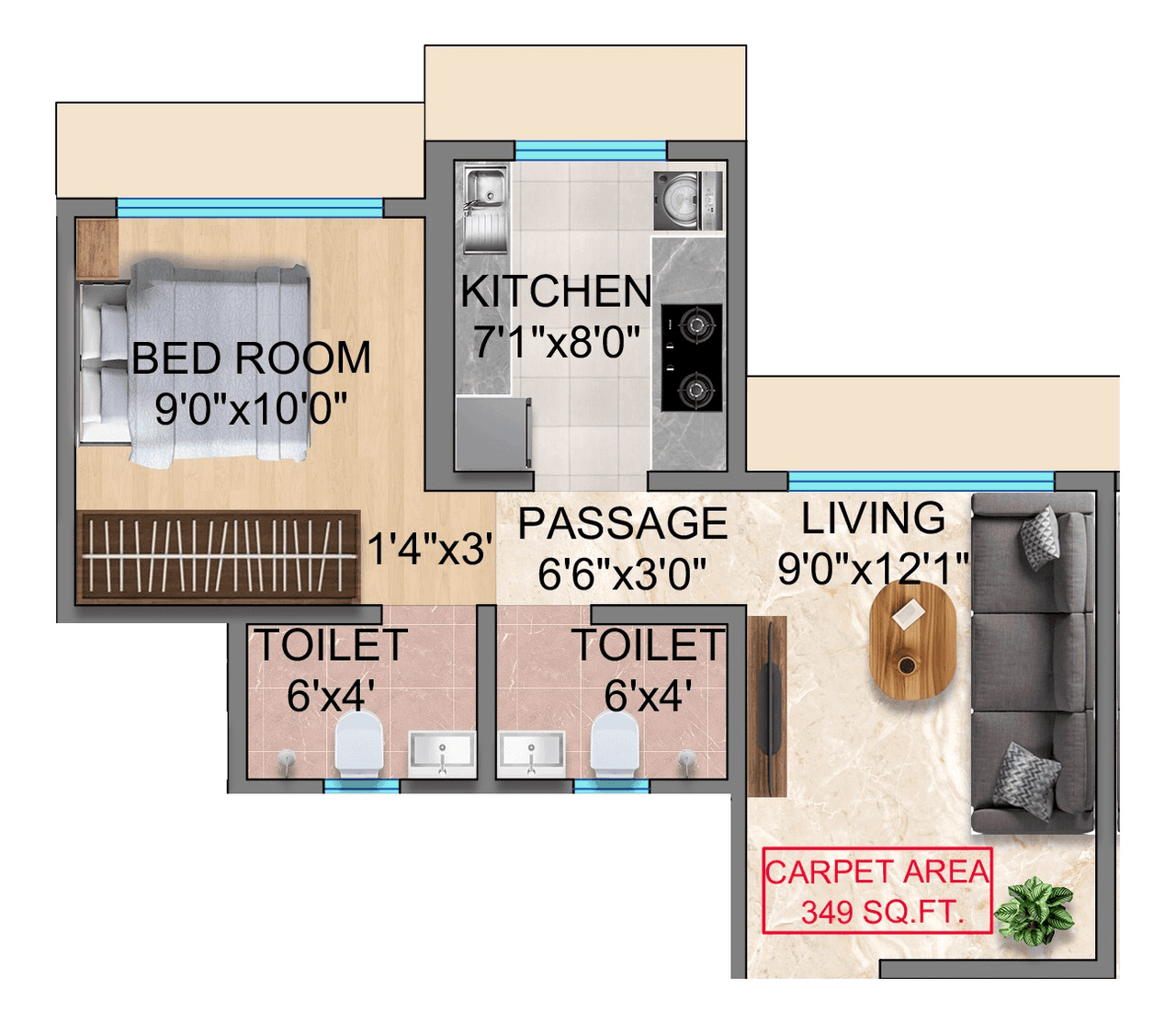 Trishika Skye 175 Unit plan - 349 sq.ft.