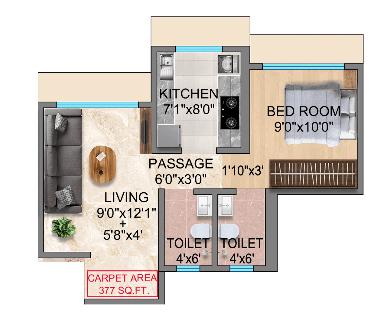 Trishika Skye 175 Unit plan - 352 sq.ft.