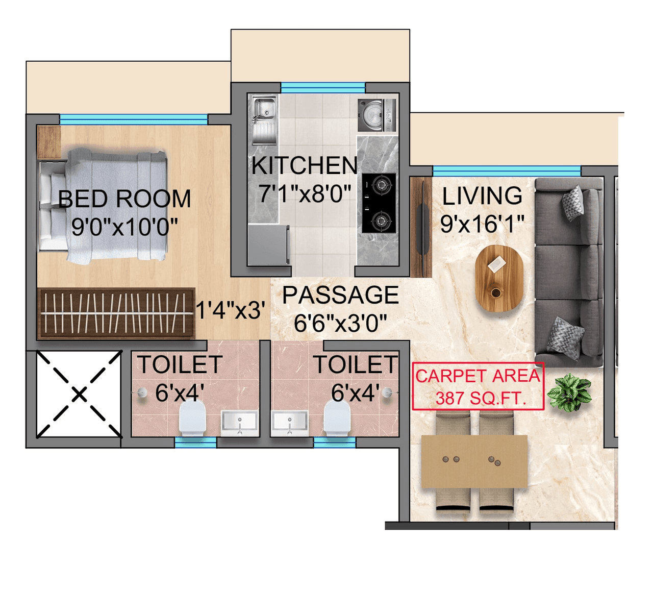 Trishika Skye 175 Unit plan - 387 sq.ft.