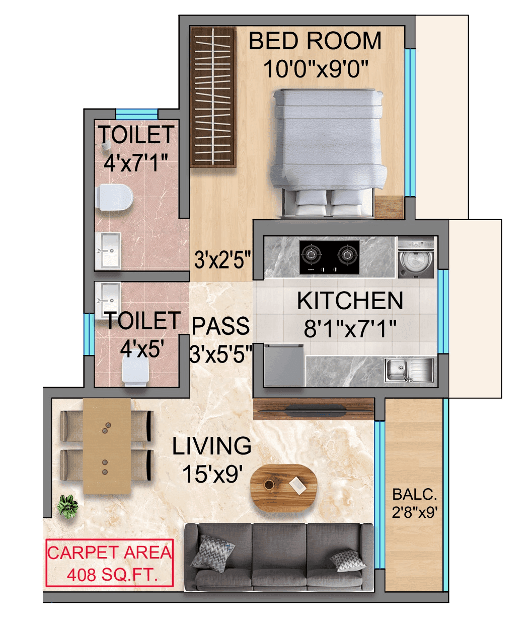 Trishika Skye 175 Unit plan - 408 sq.ft.
