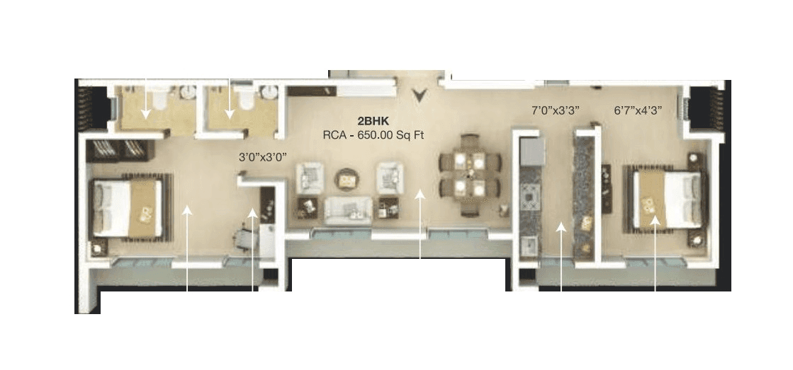 Ariha Signature Unit plan - 650 sq.ft.