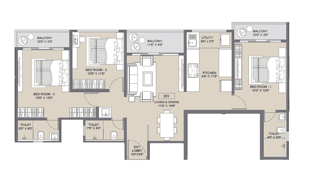 Belmont Skydale Unit plan - 1012 sq.ft.