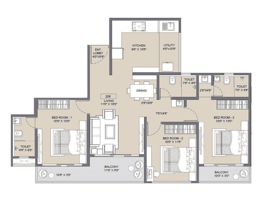 Belmont Skydale Unit plan - 1073 sq.ft.
