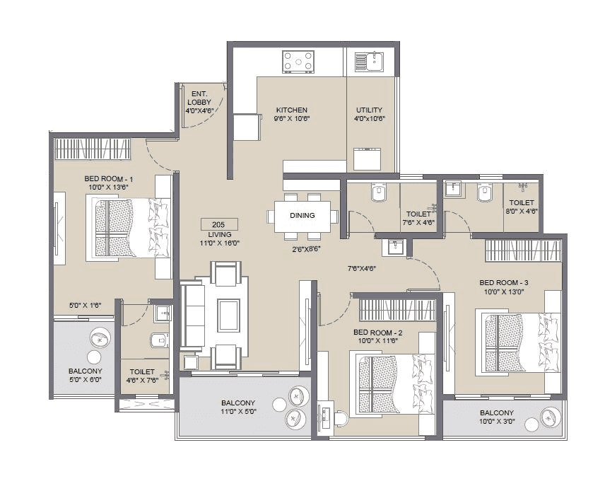 Belmont Skydale Unit plan - 1084 sq.ft.