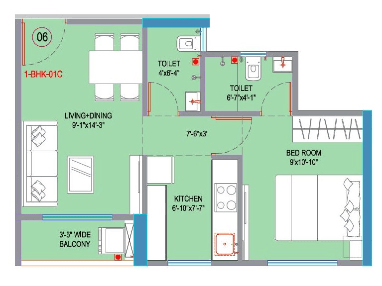 Kohinoor Uptown Unit plan - 400 sq.ft.