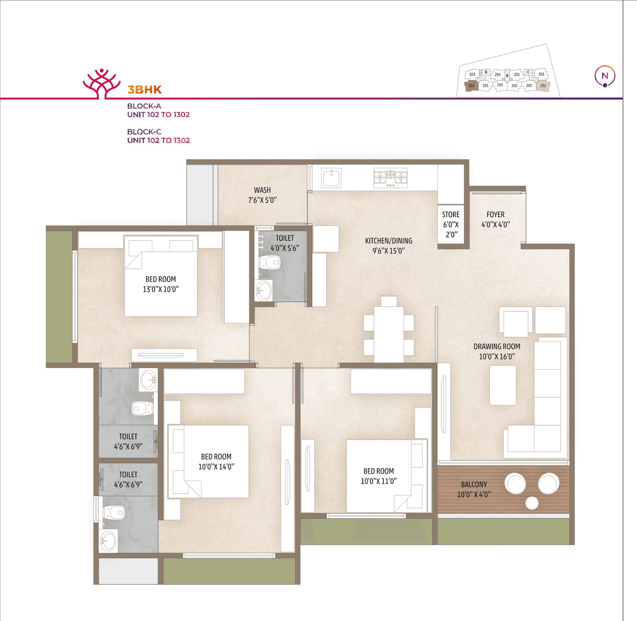 Elenza Vibe Unit plan - 1017 sq.ft.