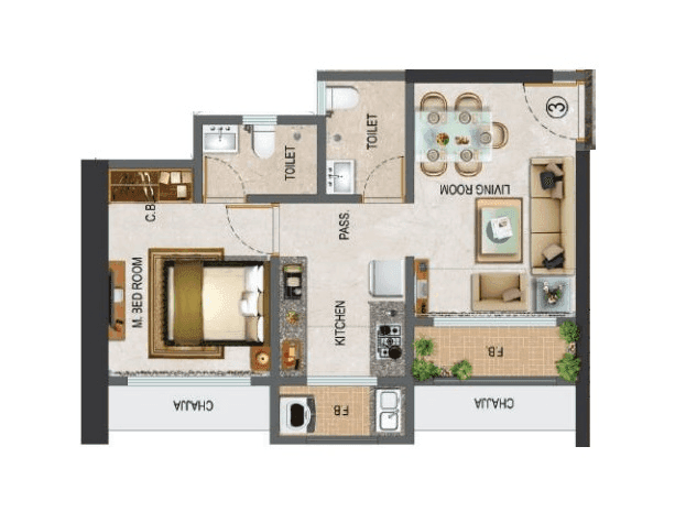 Kasturi Blossom Unit plan - 416 sq.ft.