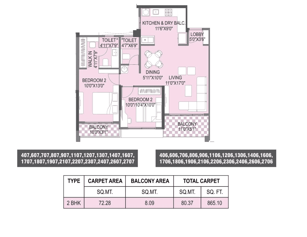 Unit plan - 865 sq.ft.