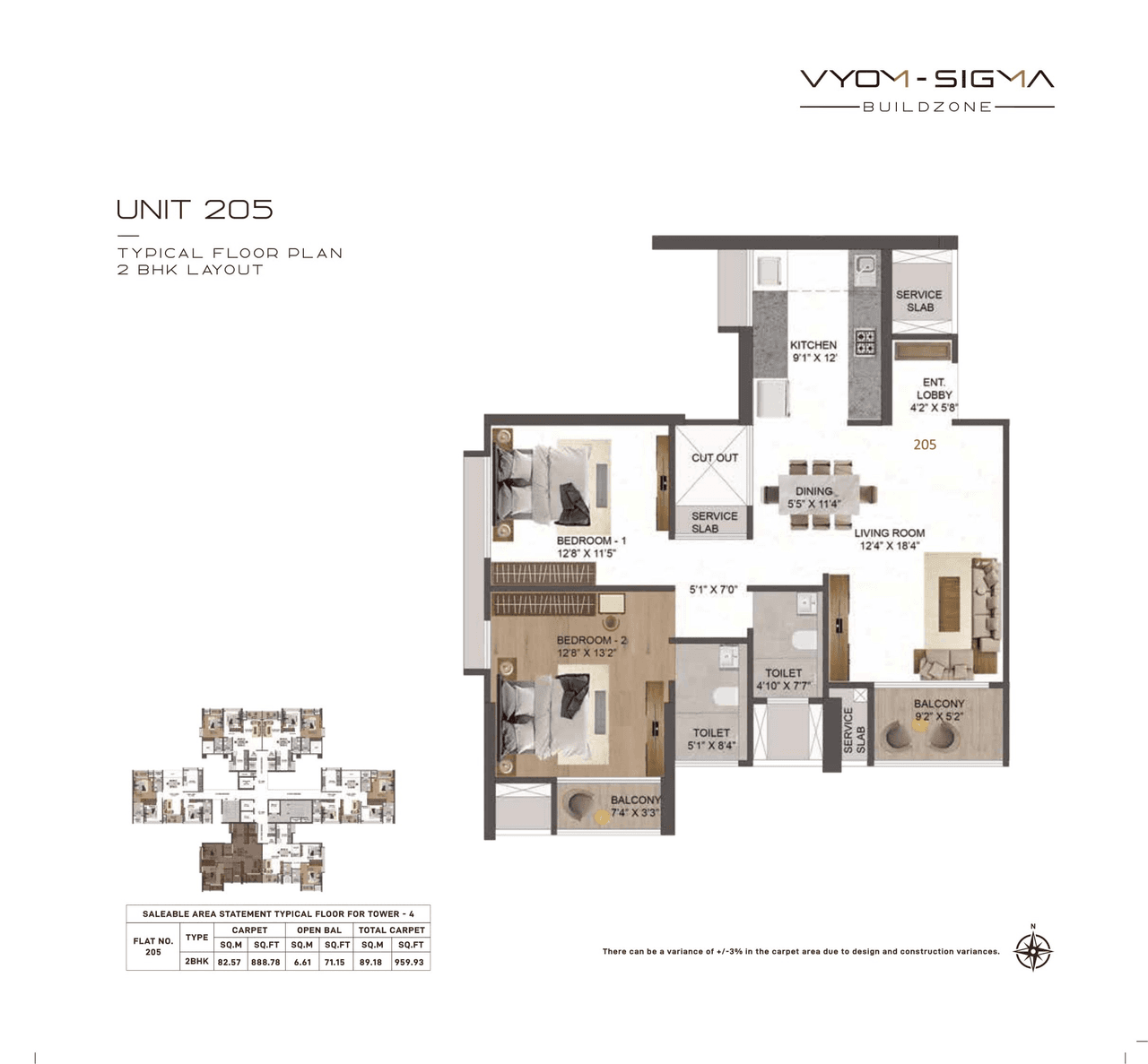 Vyomsigma Avinea Unit plan - 960 sq.ft.