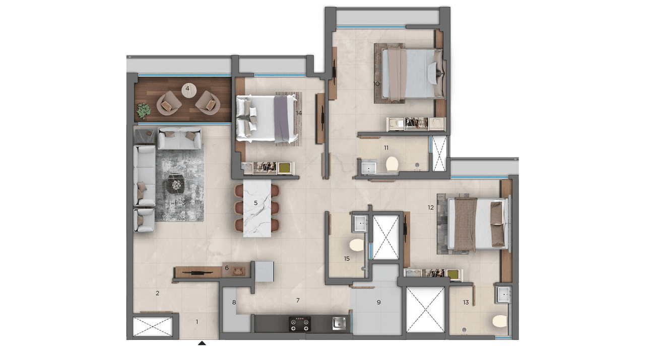 Adani Embrace Unit plan - 1205 sq.ft.