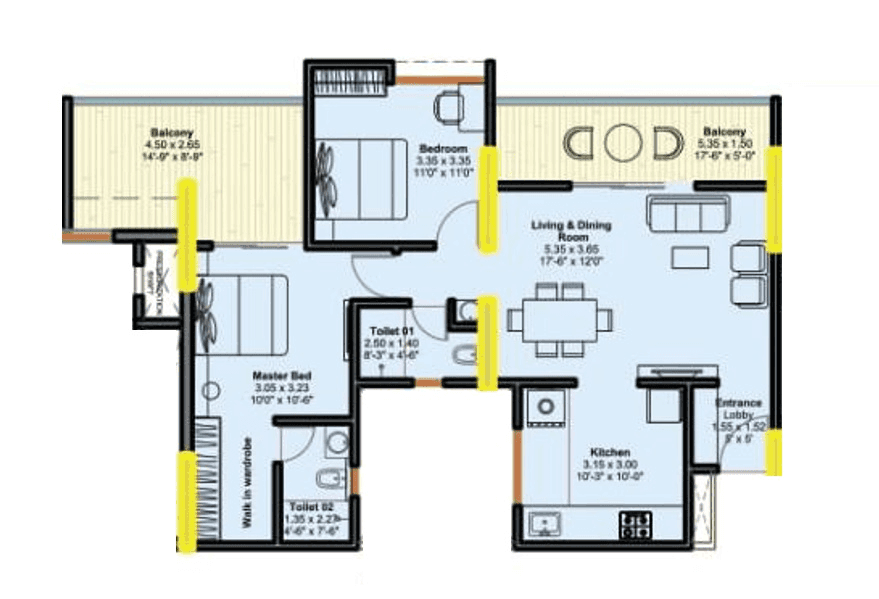 Goyal My Home Upper Kharadi Unit plan - 950 sq.ft.