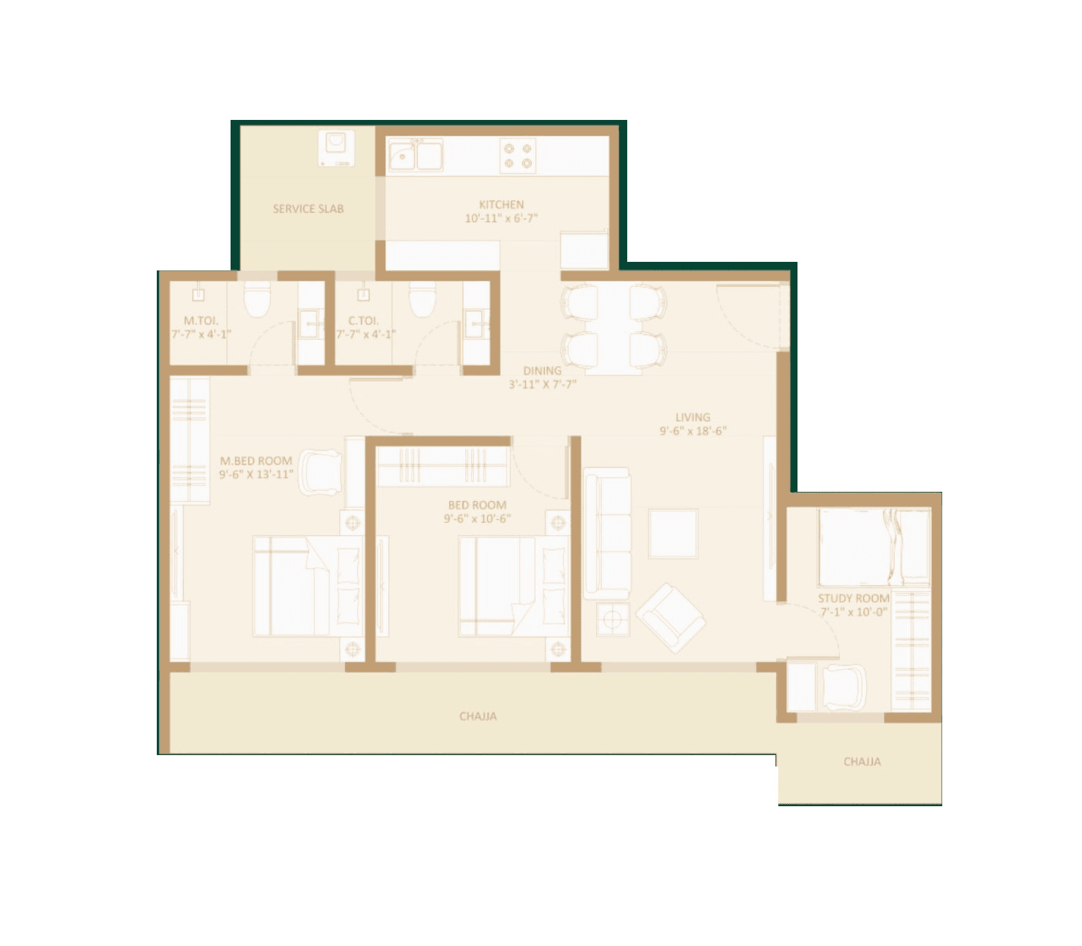 Unit plan - 702 sq.ft.