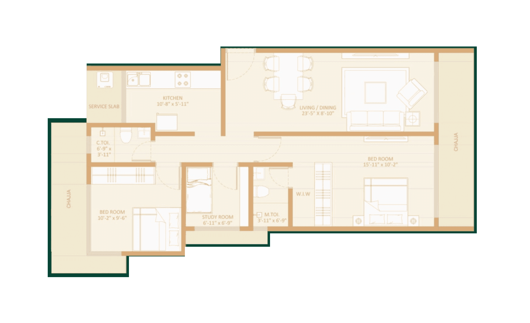 Unit plan - 729 sq.ft.