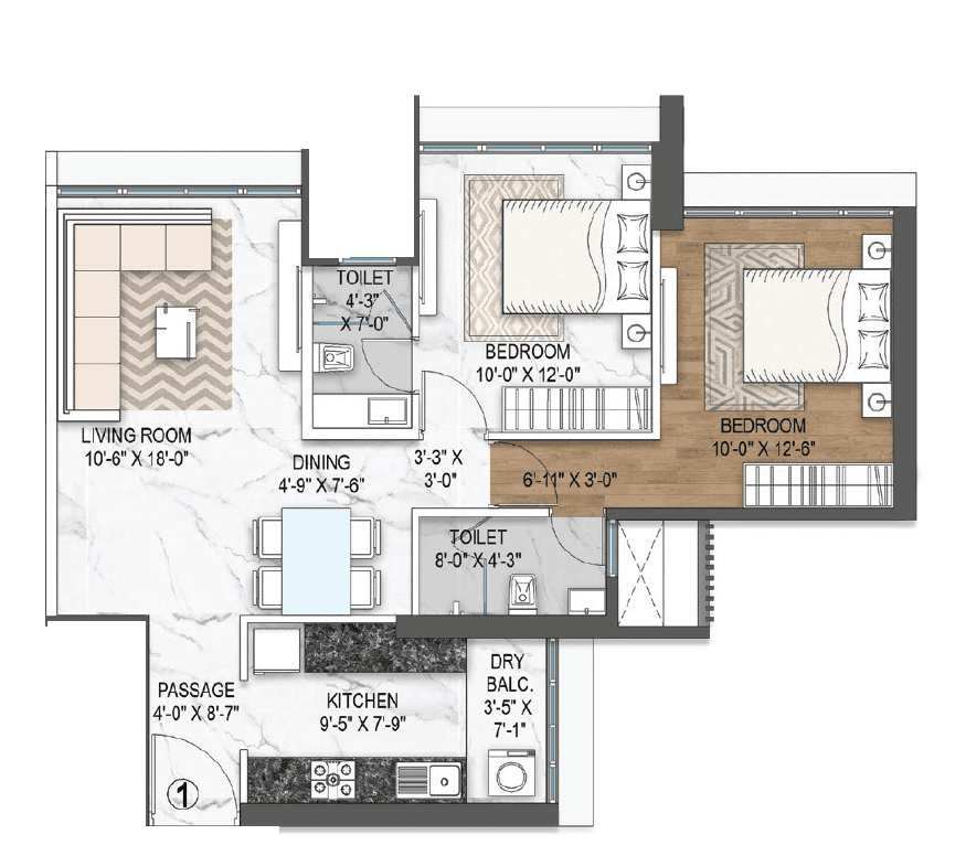 Atul Mulund Hills Unit plan - 726 sq.ft.