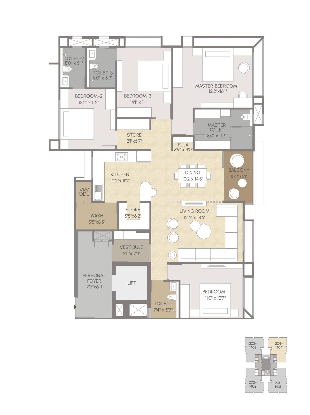 Adani Paarijat Unit plan - 1714 sq.ft.