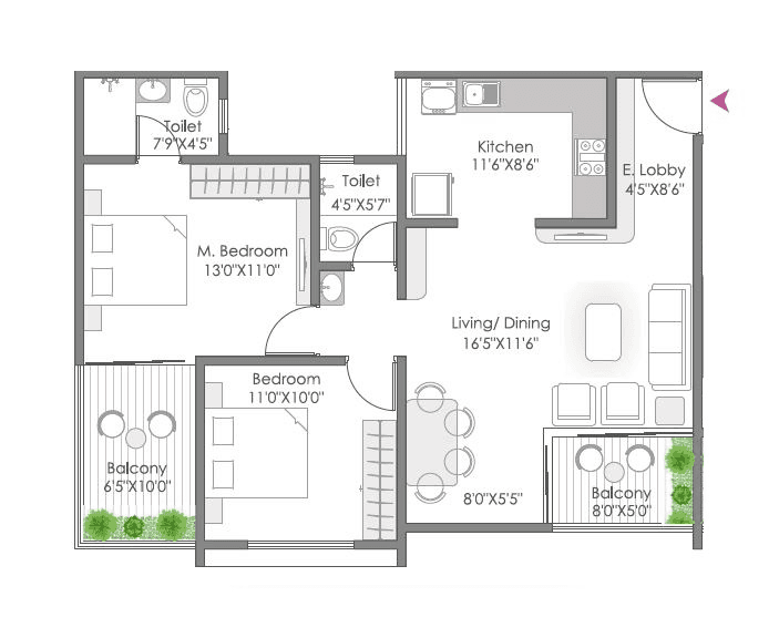 AR Amora Unit plan - 836 sq.ft.