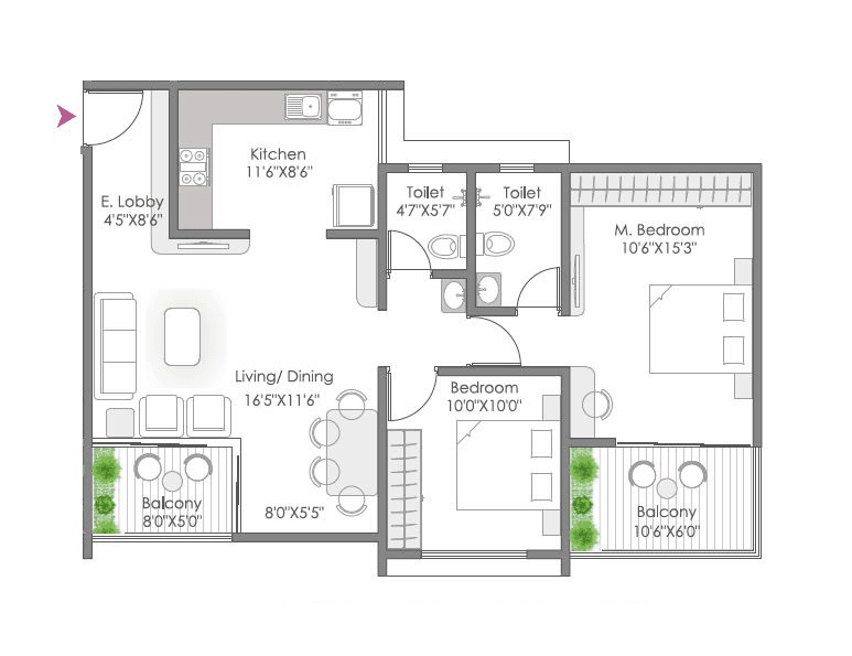 AR Amora Unit plan - 868 sq.ft.