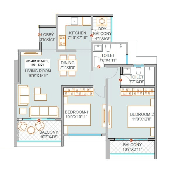 Privia Naimish Unit plan - 800 sq.ft.